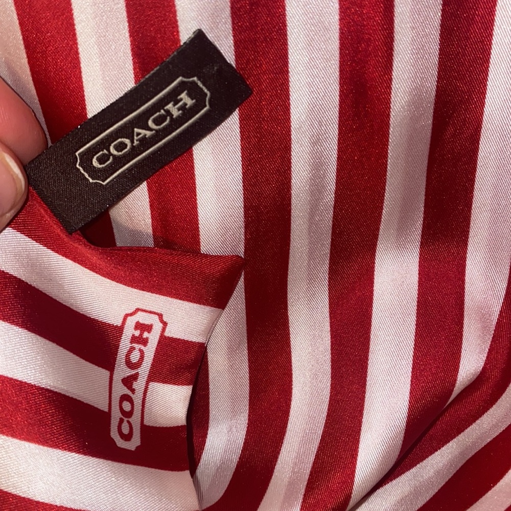 Coach Long Red and White Silk Scarf Stripes New - Picture 2 of 5